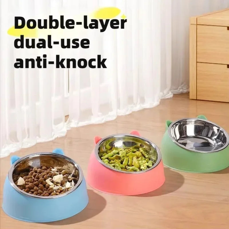 Cat Ear Stainless Steel Pet Bowl with Non-Slip Base