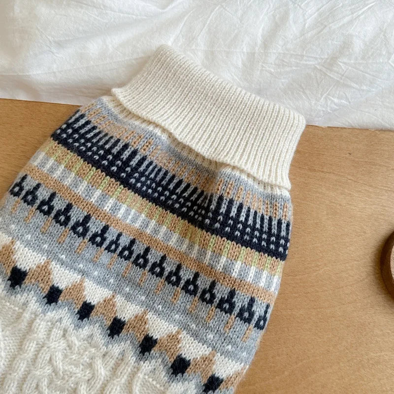 Vintage Print Dog Sweater for Small & Medium Dogs — Navy, Blue & Beige