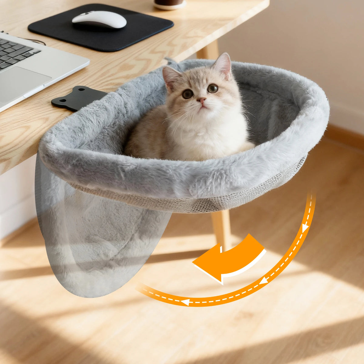Foldable Plush Cat Desk Bed