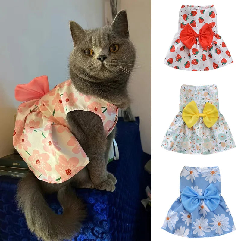 Fruit & Floral Print Bow Dress for Cats & Small Dogs