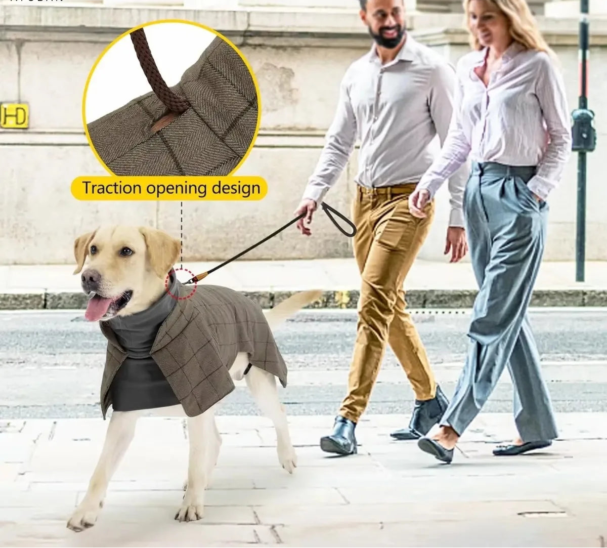 Dog Winter Coat - Plaid Fleece Vest Windbreaker with Harness Eyelets