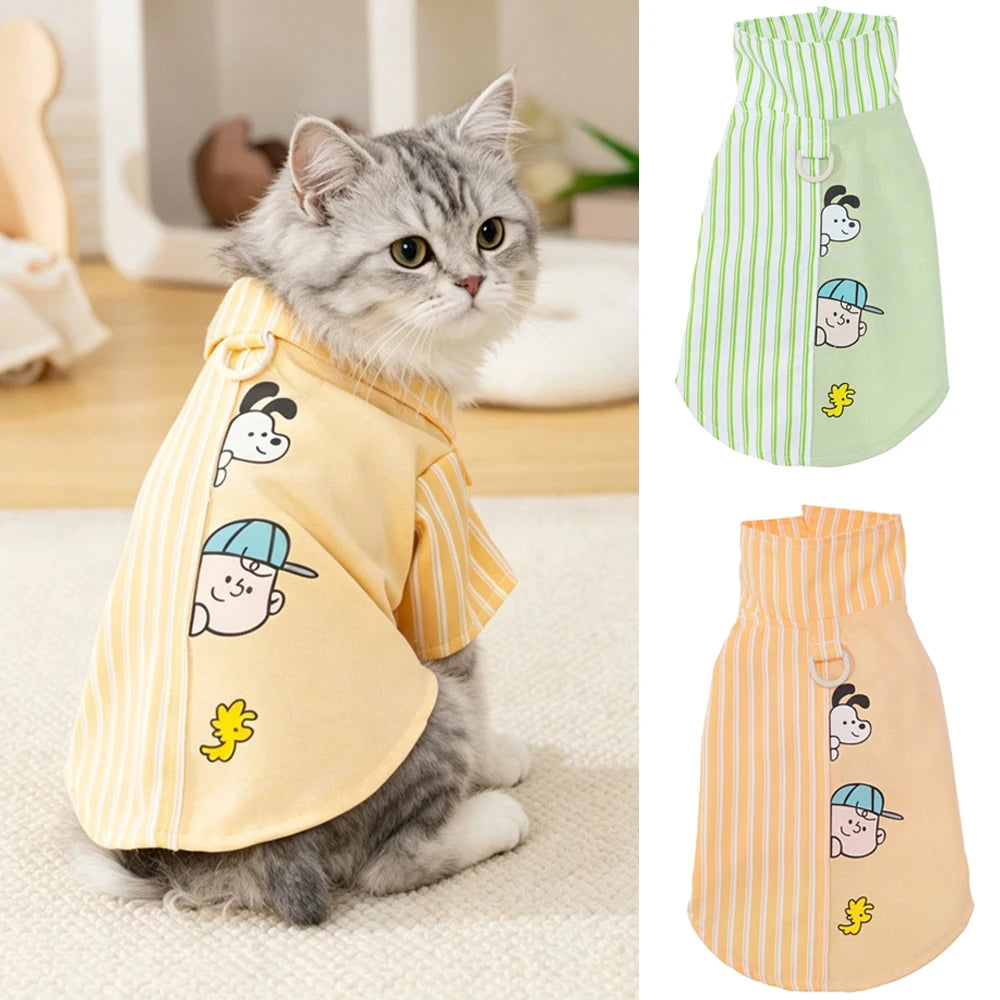 Striped Pet Shirt with D-Ring for Cats & Small Dogs