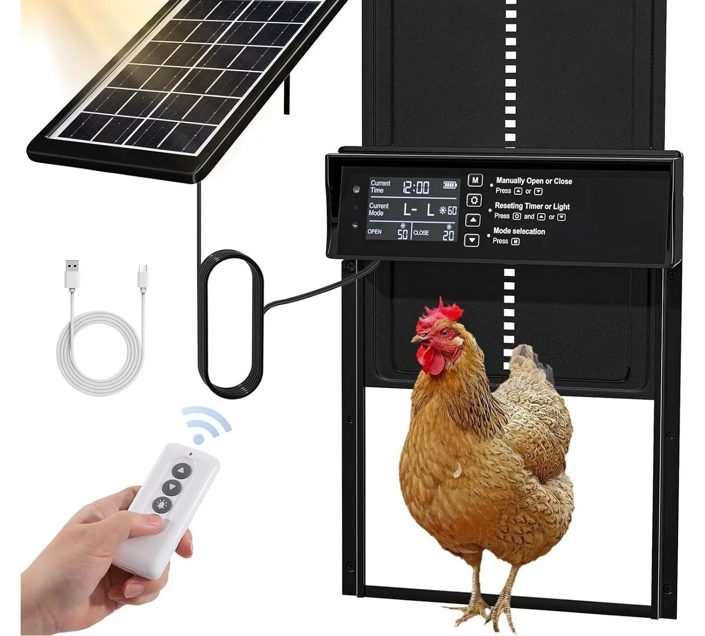 Automatic Chicken Coop Door - Solar Powered with Timer & Light Sensor