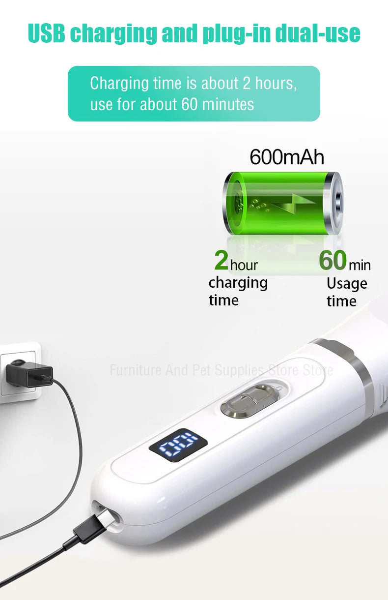 4-in-1 Cordless Pet Grooming Set with 4 Blades — Low Noise Rechargeable Clipper