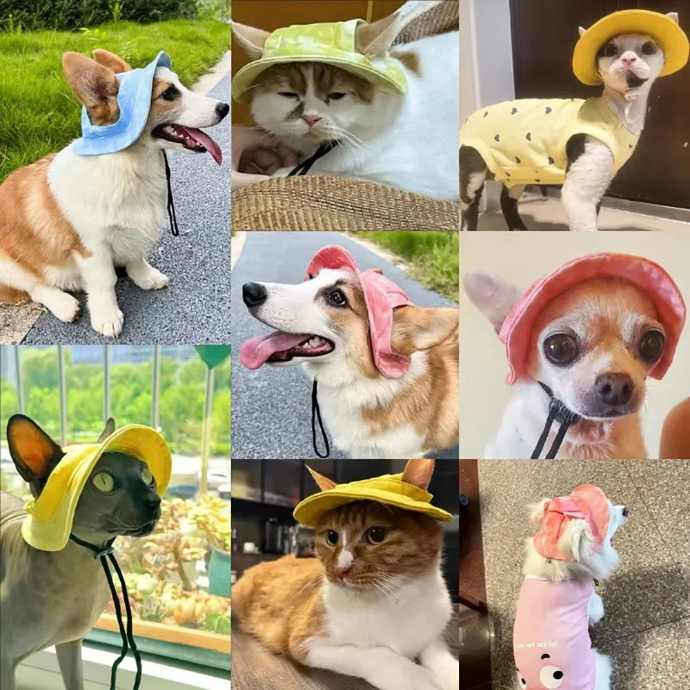 Adjustable Cotton Baseball Cap for Dogs & Cats – Ear Hole Sun Hat for Small & Medium Pets