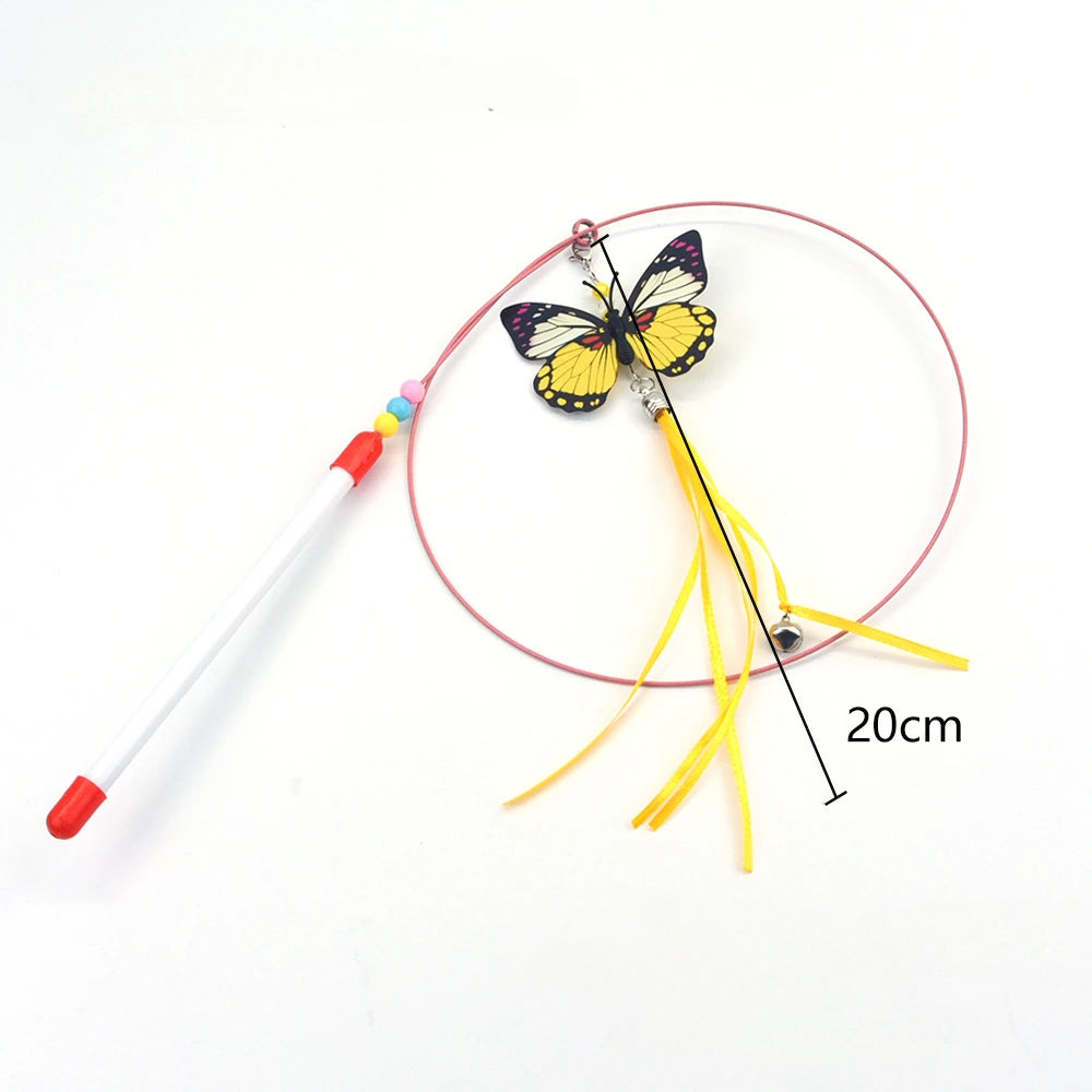 Interactive Feather Wand Cat Toy - Wire Teaser Stick for Kittens