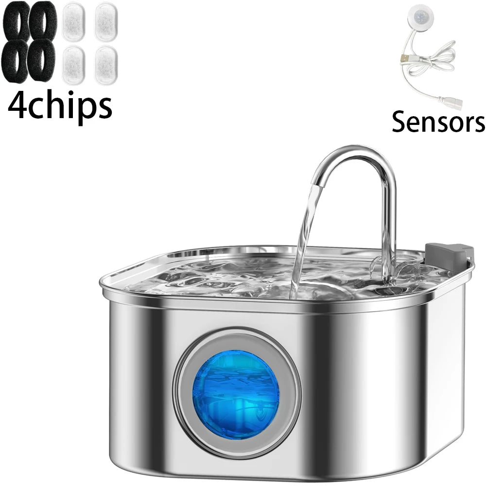 Stainless Steel Wireless Rechargeable Pet Water Fountain — Automatic Induction Drinking Bowl