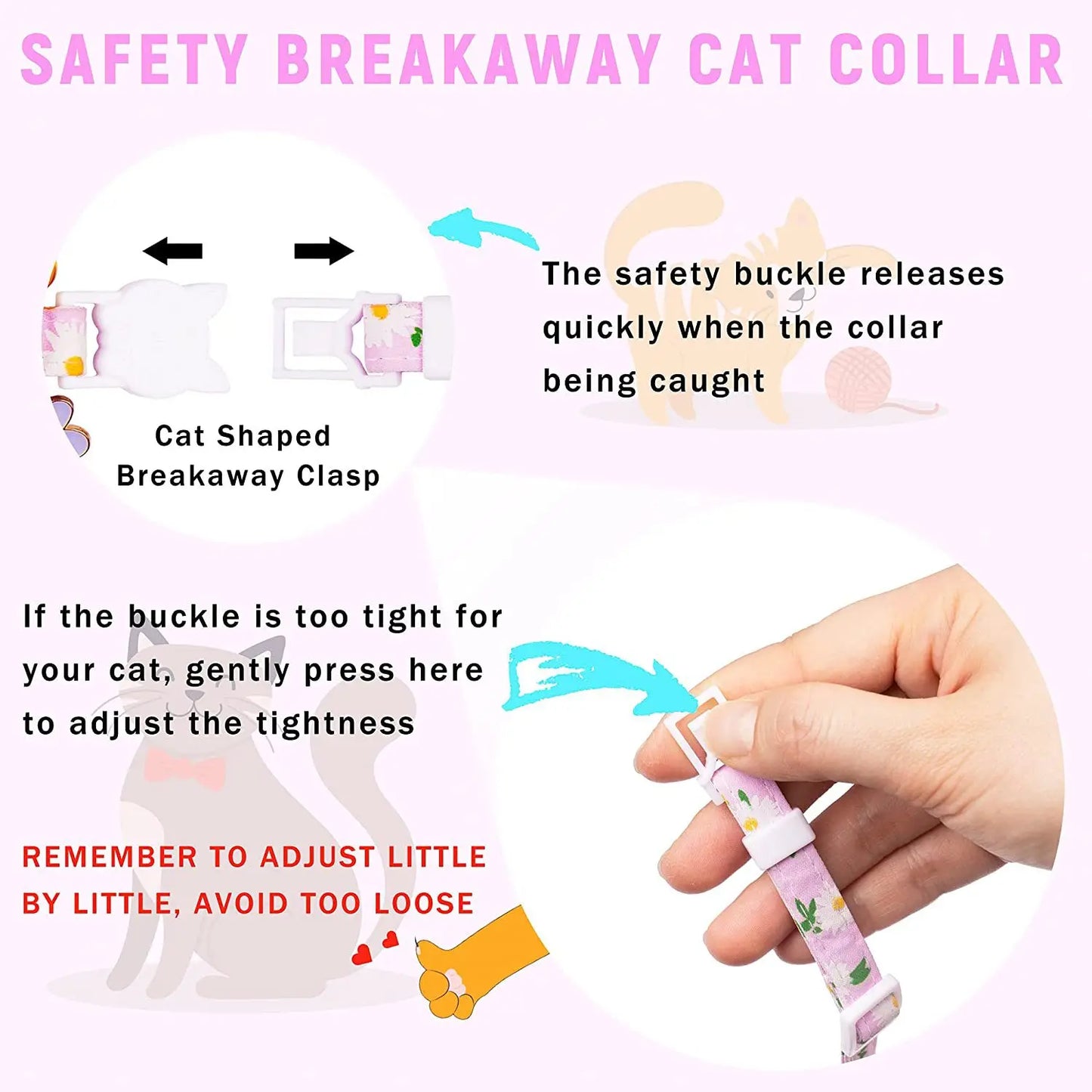 Collier de chat sécurisé avec support AirTag marguerite et grelot