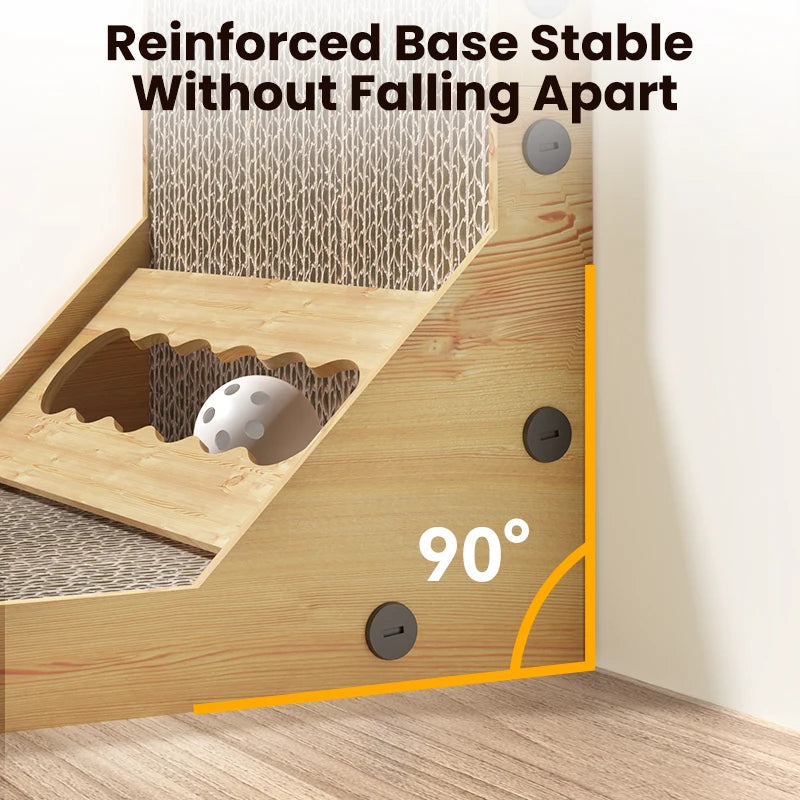 L-Shaped Cat Scratcher with Trackball Toy & Furniture Protector