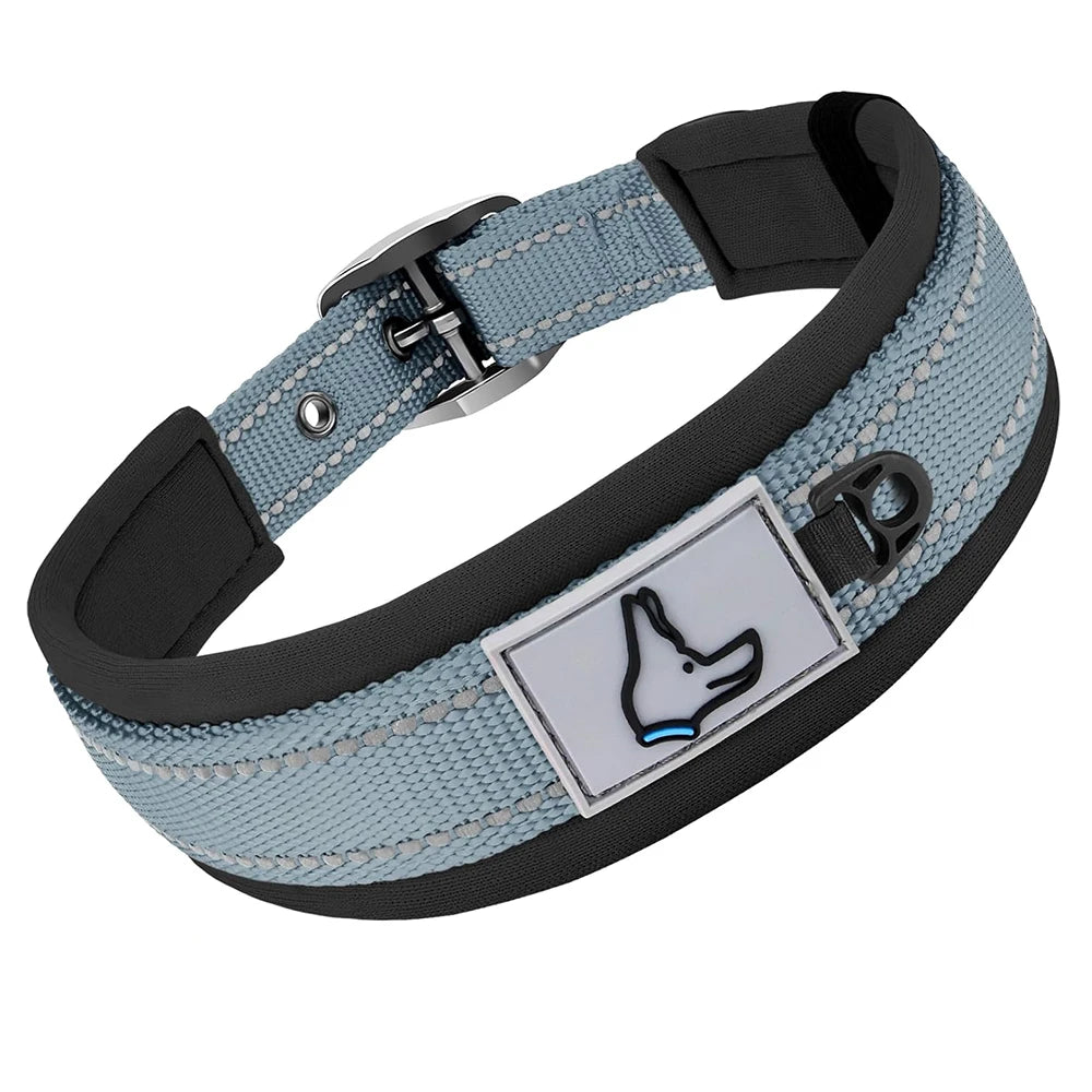 Padded Reflective Nylon Dog Collar – Adjustable for Small, Medium & Large Dogs