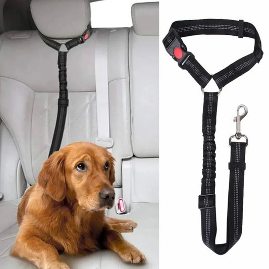 2-in-1 Dog Car Safety Seatbelt - Adjustable Reflective Headrest Restraint