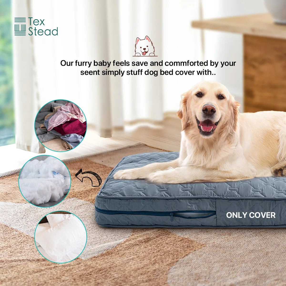 Orthopedic Dog Bed Washable Cover — Multi-Needle Quilted Foam Mat for Large Dogs & Crates