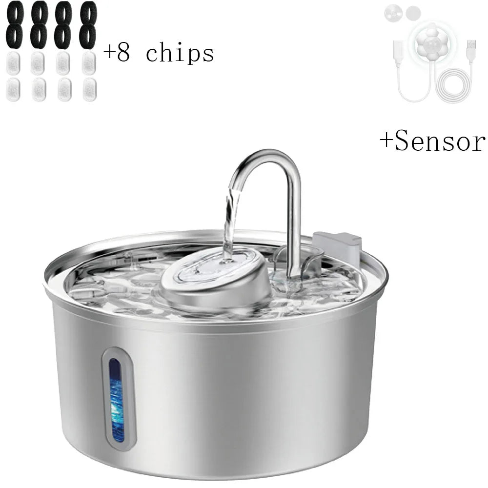 3.2L stainless steel cat water dispenser window has water level, which can be observed, suitable for many cats and dogs