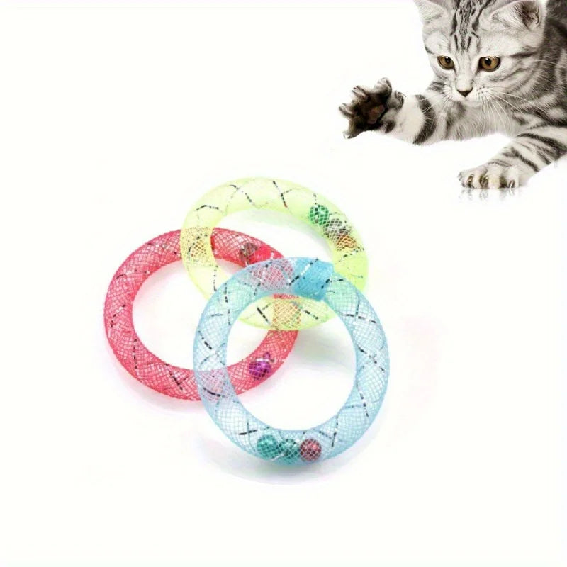 Donut-Shaped Spring Toy with Bell for Cats