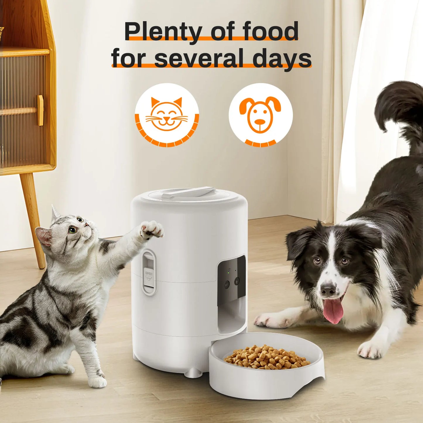 Tuya APP controls the cat feeder,only supports 2.4G network, can only be powered by USB, has no screen display smart pet feeder