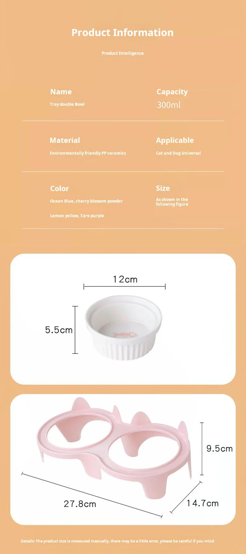 Elevated Ceramic Pet Bowl Set - Double Bowl Design for Neck Protection