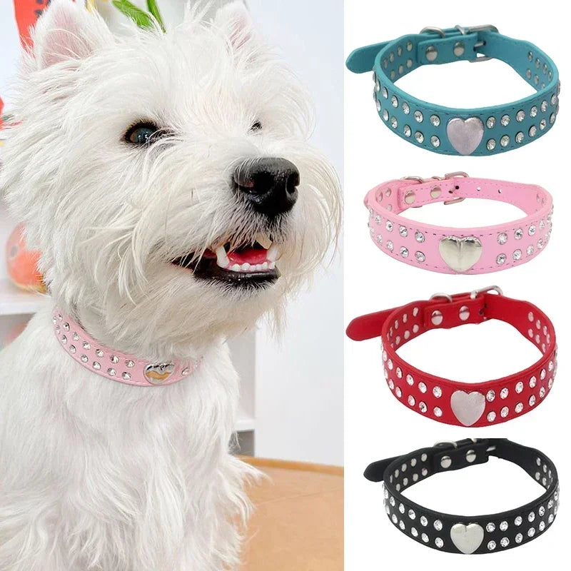Rhinestone Heart Pet Collar
