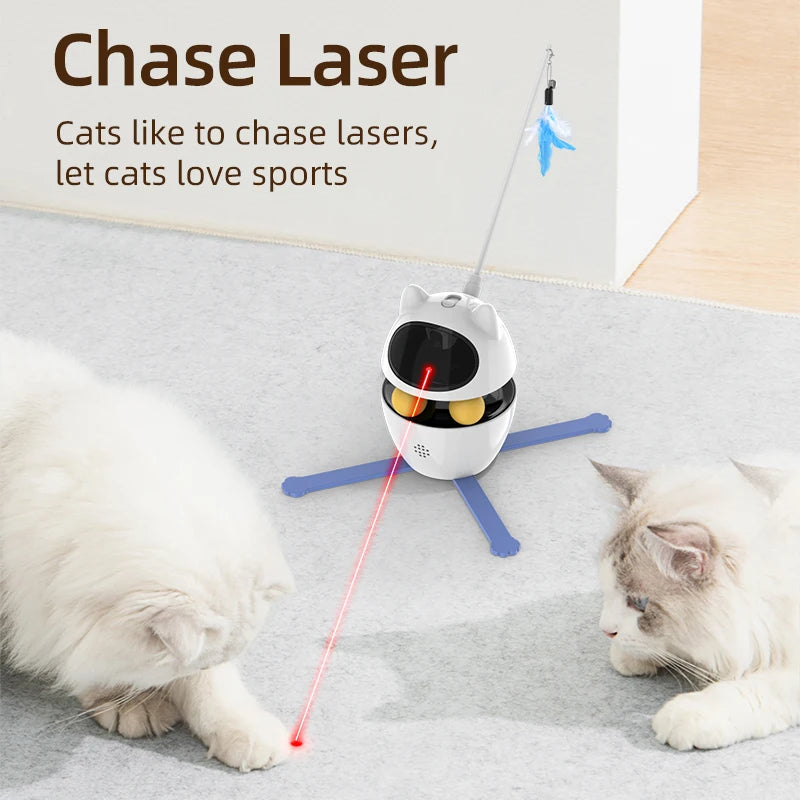 3-in-1 Smart Cat Toy with 360° Laser & 3 Replacement Feather Teasers