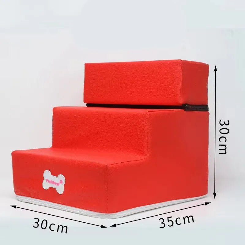 Anti-Slip Pet Stairs with Removable Washable Cover – 2 or 3 Step Ramp for Dogs & Cats