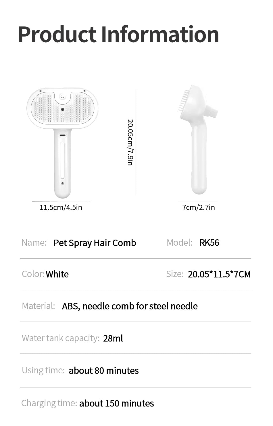Brosse à vapeur pour poils d'animaux — Brosse de toilettage électrique pour chats et chiens