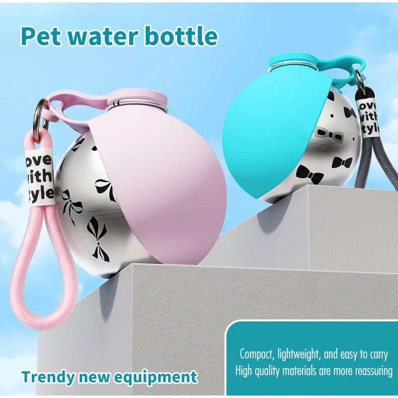 2-in-1 Foldable Dog Water Bottle with Bowl & Lanyard – 285ml Leakproof Travel Drinking Cup