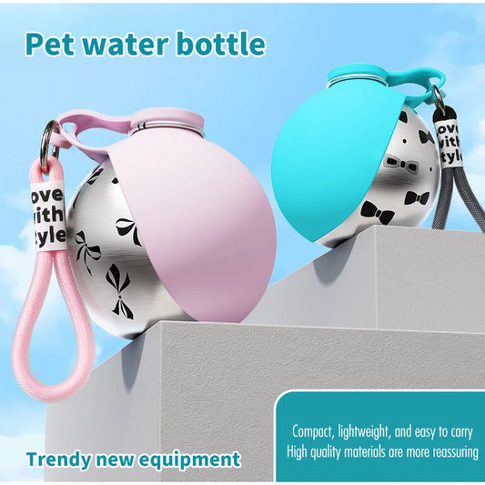 2-in-1 Foldable Dog Water Bottle with Bowl & Lanyard – 285ml Leakproof Travel Drinking Cup