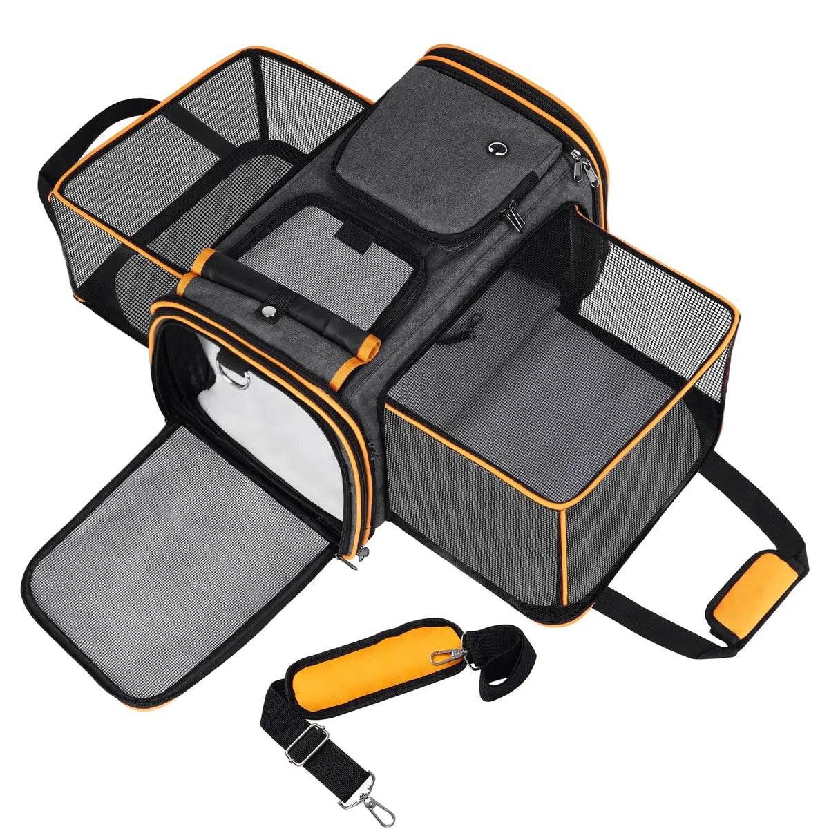 Expandable Pet Carrier with Fleece Pad & Storage Pockets