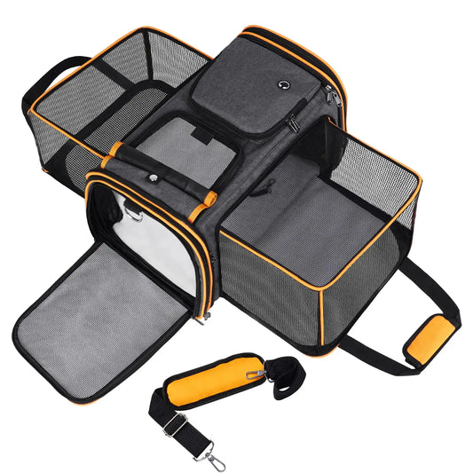Expandable Pet Carrier with Fleece Pad & Storage Pockets