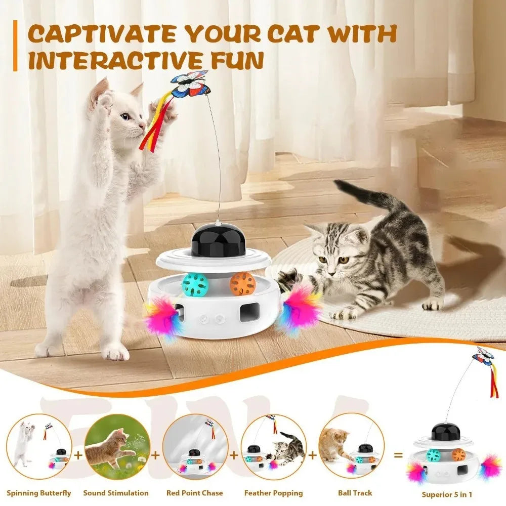 Quiet Electric Rolling Ball Cat Toy with LED Light & Feather