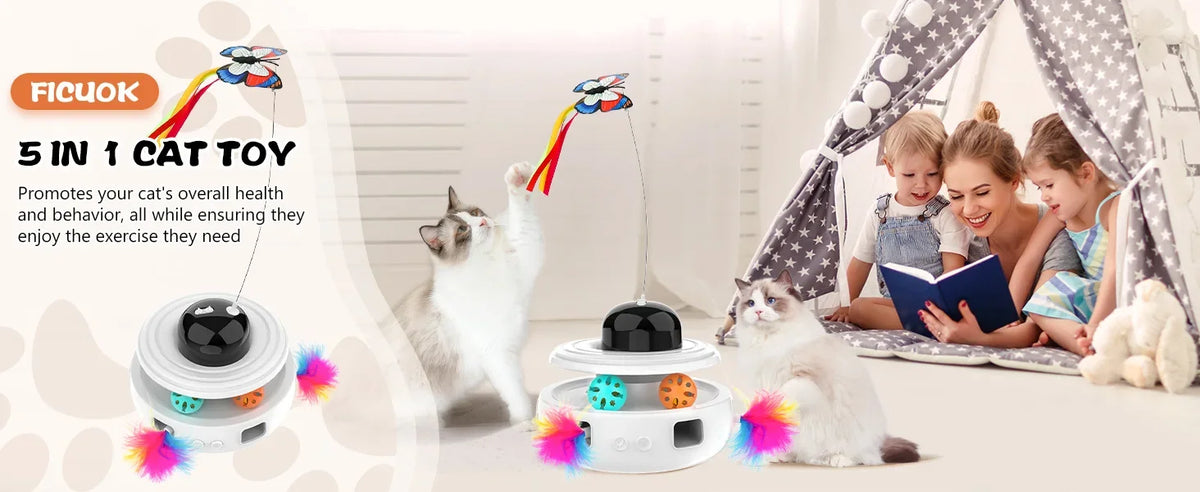 Quiet Electric Rolling Ball Cat Toy with LED Light & Feather