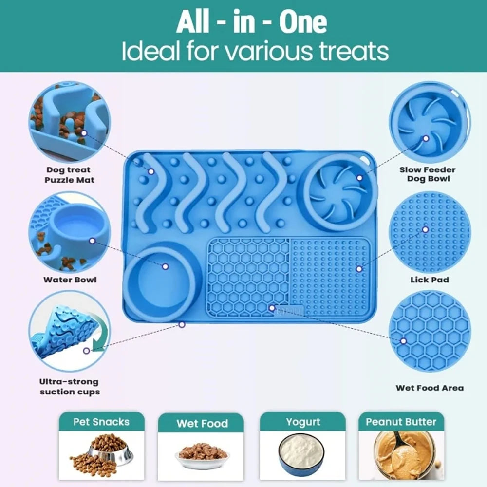 Slow Feeder Mat with Aluminium Bowl — Non-Toxic Silicone Anxiety & Boredom Relief for Dogs & Cats