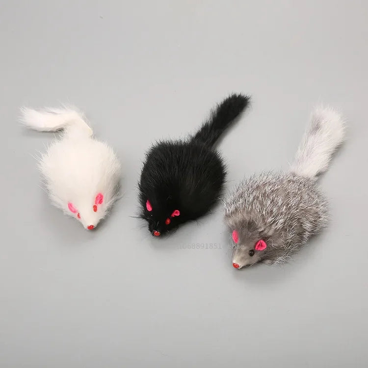 Rabbit Fur & Plush Mouse Toy for Cats – Long Tail Chew & Play Mice