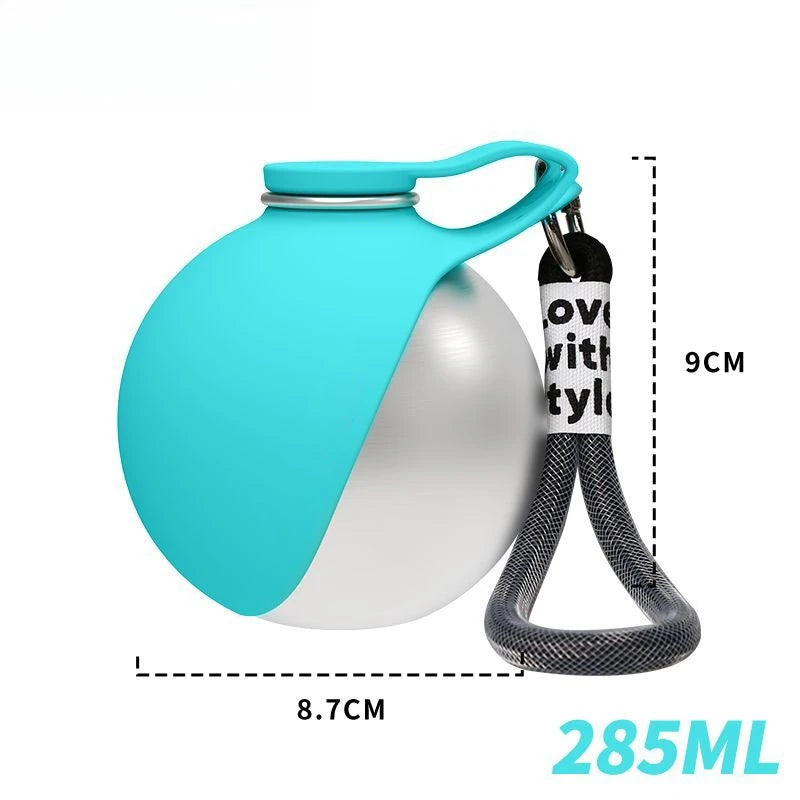 Stainless Steel Dog Water Bottle with Removable Silicone Bowl — Leak-Proof