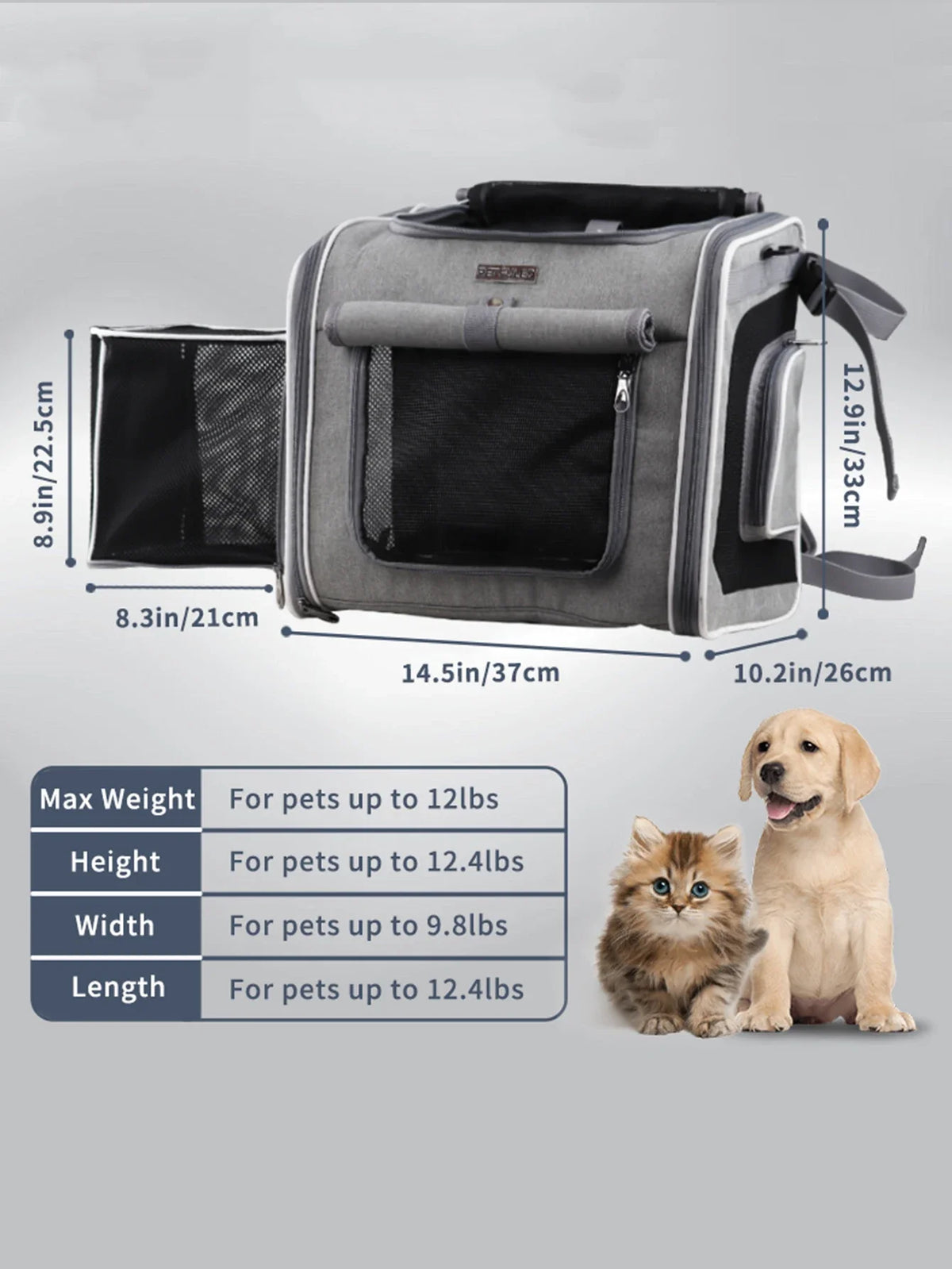 Expandable Pet Travel Carrier with Mesh Windows
