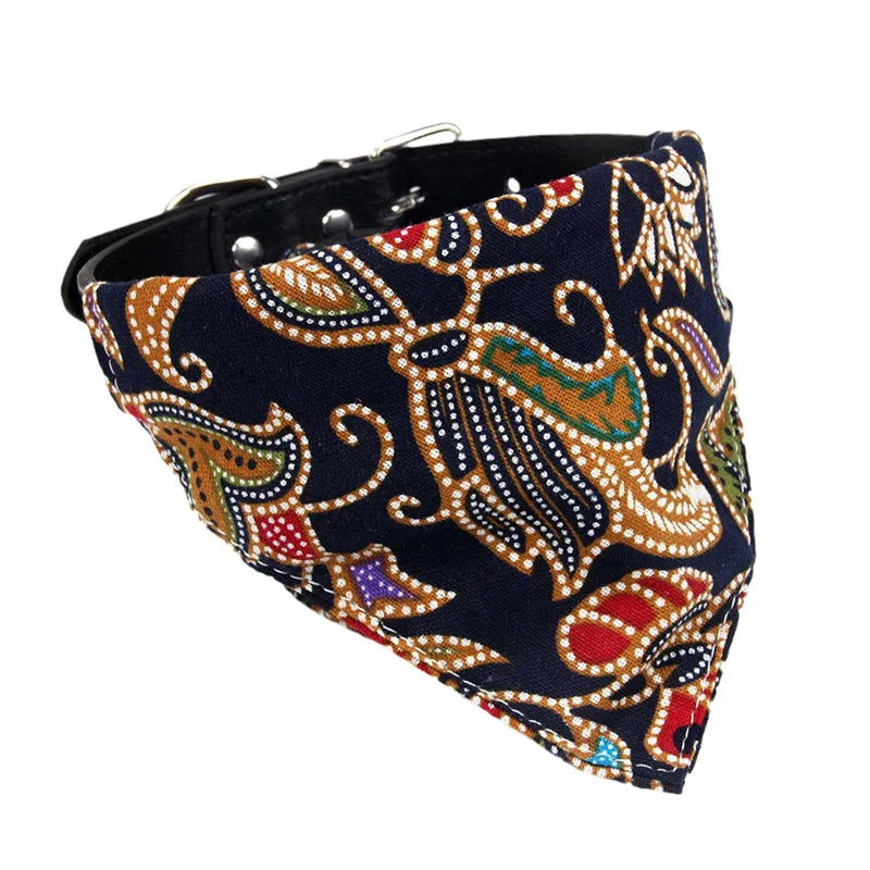 Printed PU Dog Collar with Bow Tie & Bandana Set — XS to L+