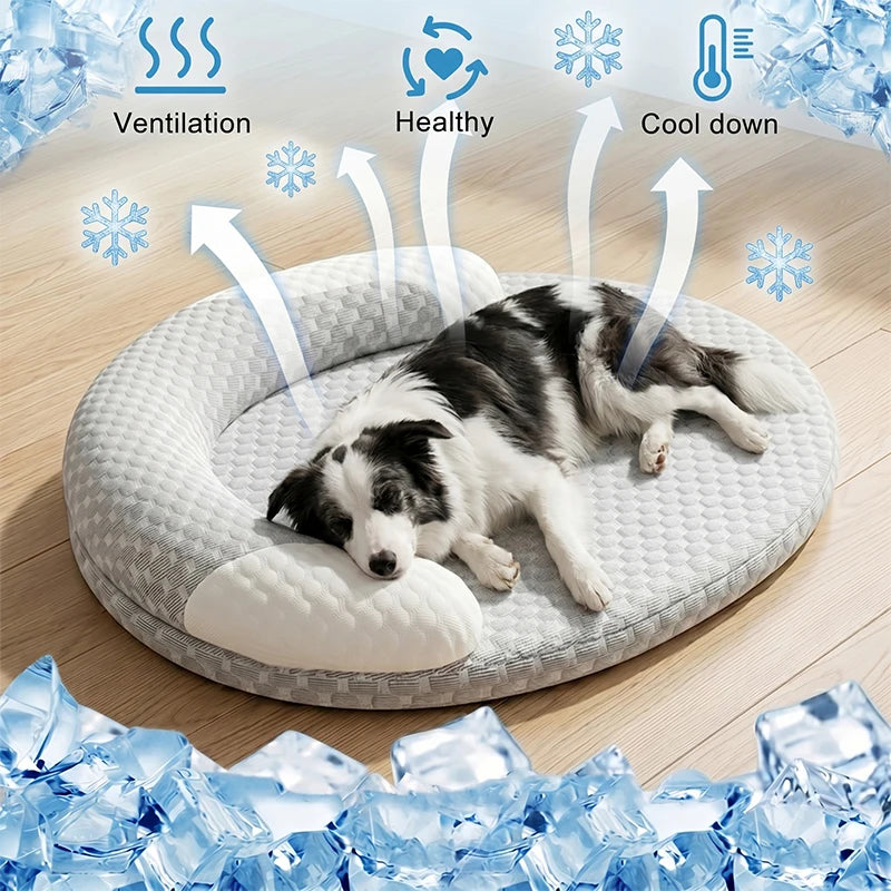 Oval Ice Silk Cooling Bed for Dogs & Cats