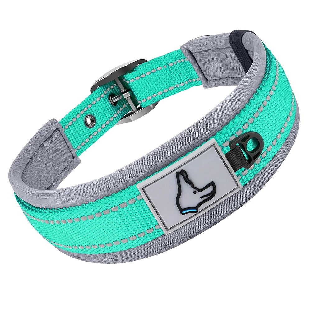 Padded Reflective Nylon Dog Collar – Adjustable for Small, Medium & Large Dogs