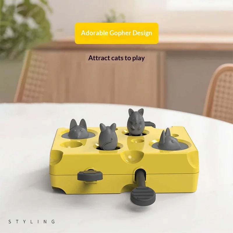 Whack-a-Mole Cat Puzzle Toy – Cheese Box Treat Dispenser for Kittens