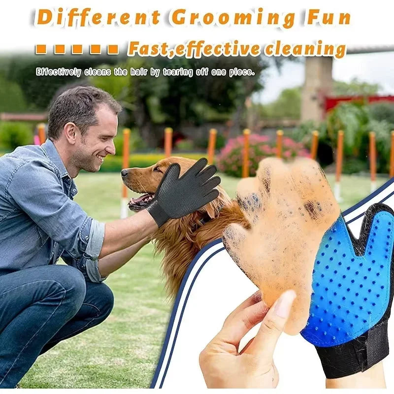 2-in-1 Grooming Glove & De-Shedding Brush for Dogs, Cats & Rabbits