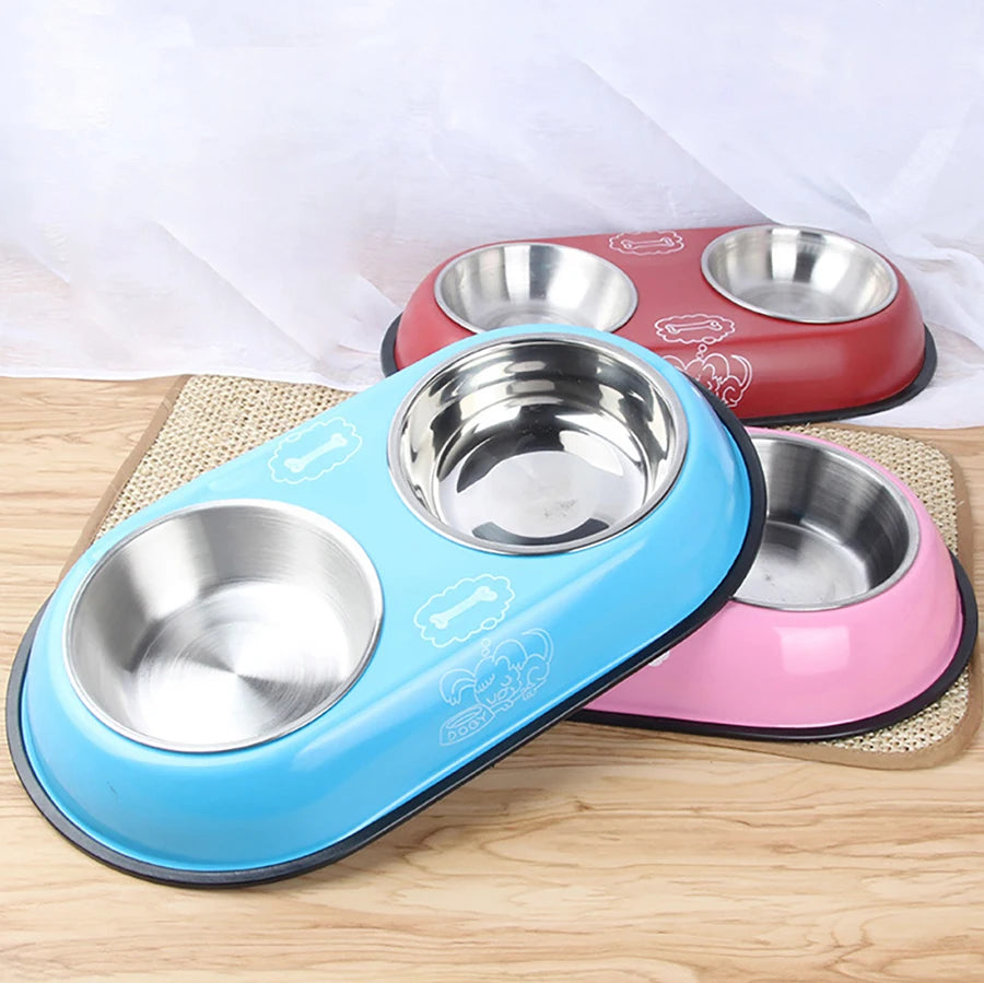 Stainless Steel Double Bowl Feeding Station for Dogs & Cats