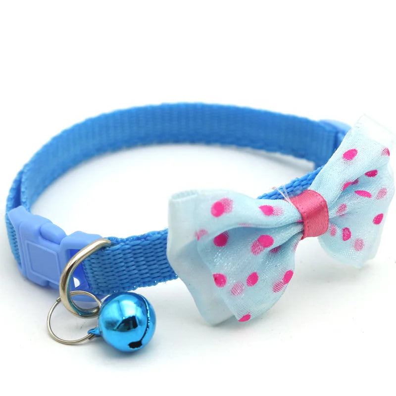 Reflective Polka Dot Bow Cat Collar with Bell