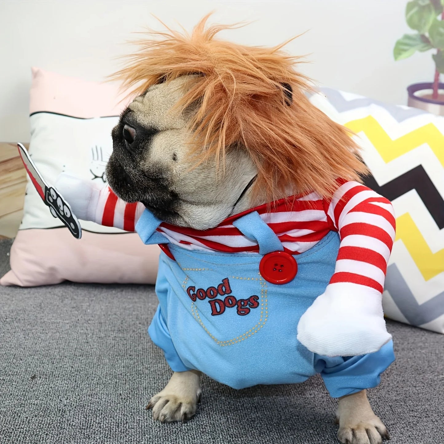 Costume de Chien Poupée Ensanglantée Halloween avec Perruque