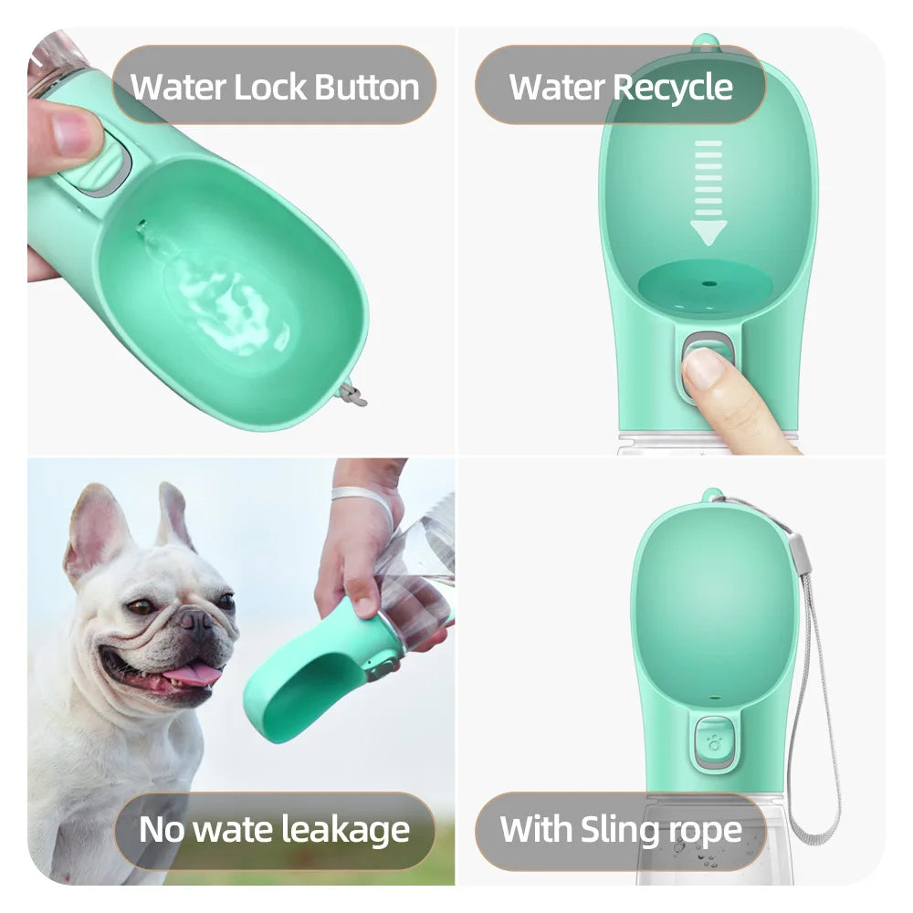 Portable Dog Water Bottle with Drinking Bowl – Leakproof, for Dogs & Cats