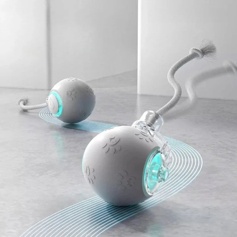 Smart Electric Rolling Cat Toy with Feather Tail