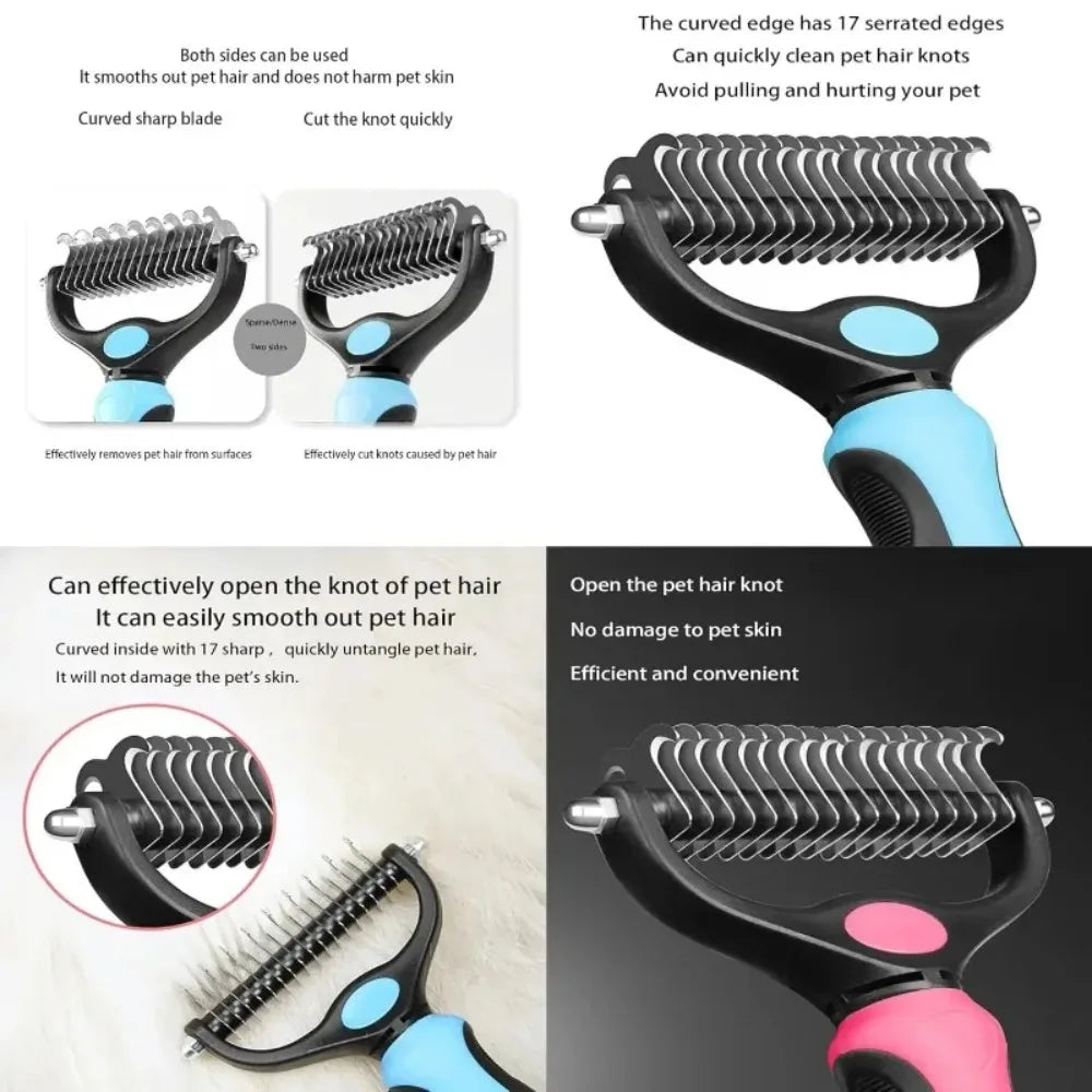 Double-Sided Stainless Steel Pet Grooming Comb – Detangling & Dematting Brush for Dogs & Cats