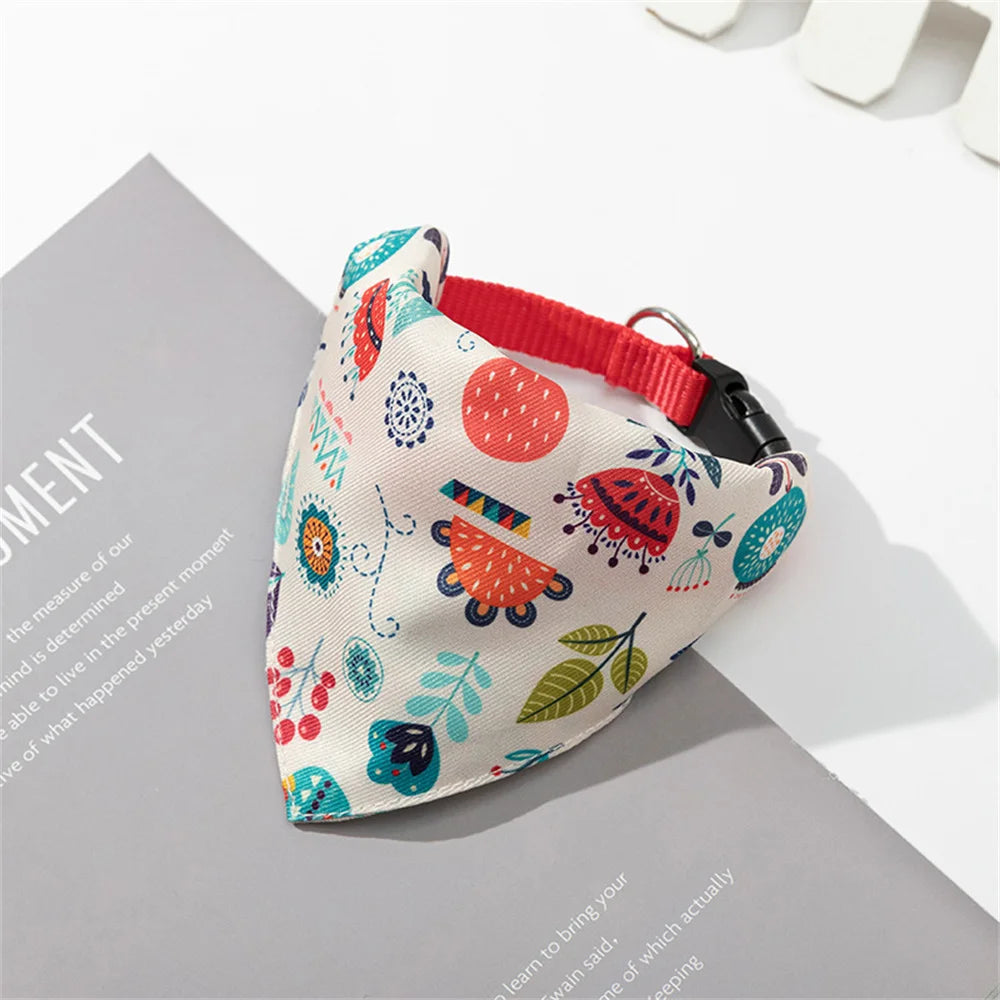 Cute Print Cat Dog Collar with Bandanas for Small Dogs Yorkshire Chihuahua Puppy Triangular Bandage Pet Accessories Supplies