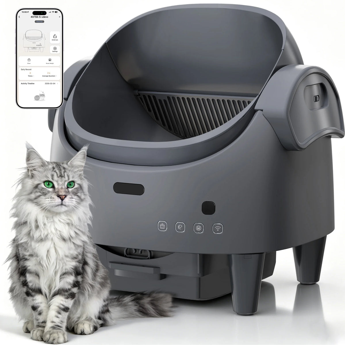 HAUSPROFI 89L Self-Cleaning Cat Litter Box | 8 Safety Sensors | 13L Bin | ≤35dB | Fragrance Compartment | App