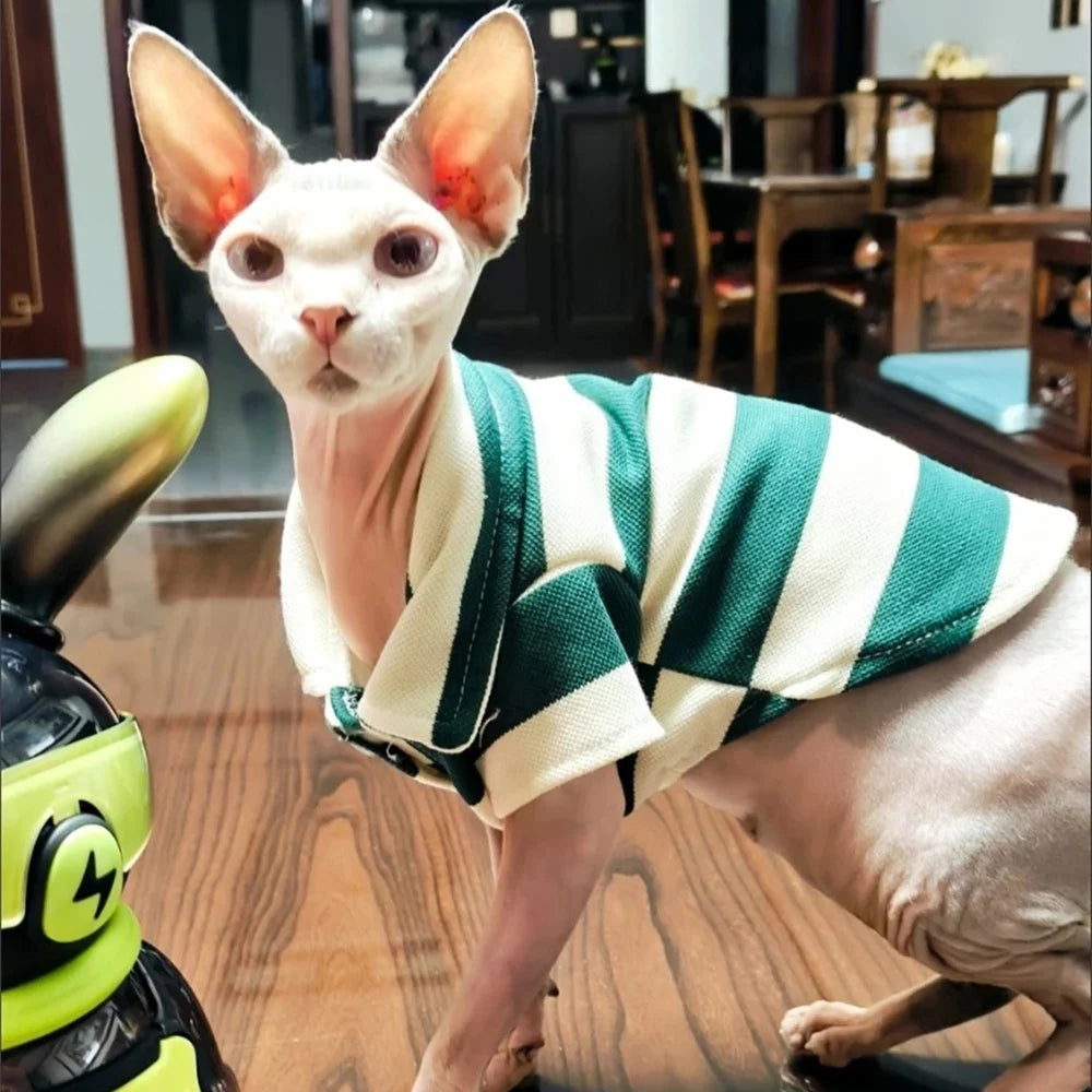 Striped Polo Shirt for Cats & Small Dogs