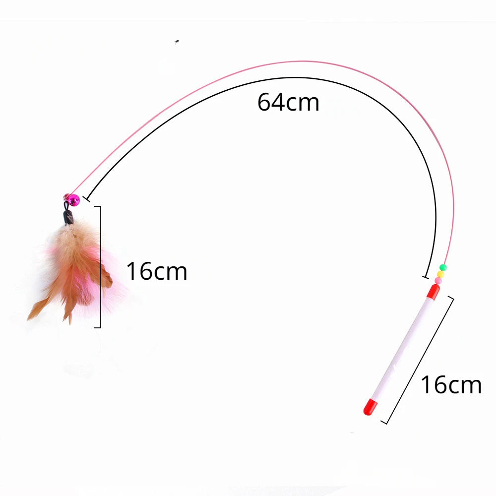 Interactive Feather Wand Cat Toy - Wire Teaser Stick for Kittens