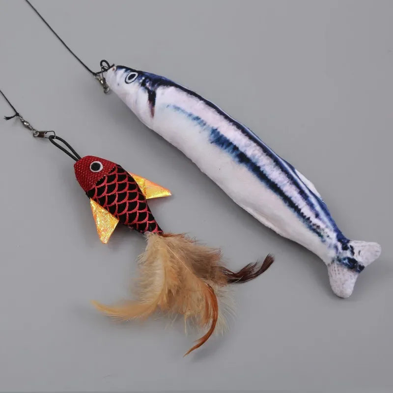 Canne à pêche rétractable pour chat - Baguette télescopique avec plume et leurre de poisson